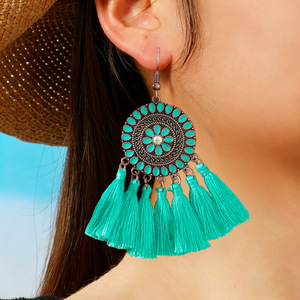 Bohemian Tassel <b>Drop</b> Earrings For Women Alloy Vintage Style Party Jewelry White Blue Orange - Product Image 4