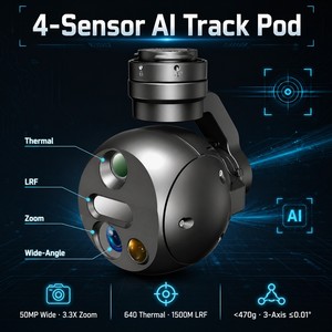 Spherical 4-in-1 Four-Sensor AI Gimbal Pod 50MP Wide 3.3X Zoom 640x512 Thermal 1500m LRF AI Detect & Track - Product Image 2