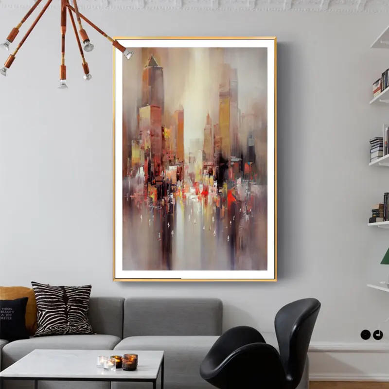 Personalità astratta arancione marrone City Art Canvas pittura a olio stampa Nordic Wall Art Picture for Living Room Home Decoration