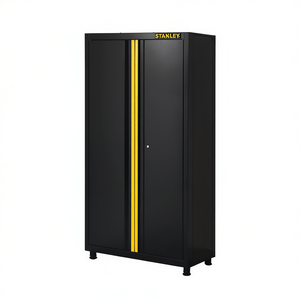 Stanley <b>Tall</b> 2-Door Tool <b>Cabinet</b> Black With Yellow Stripe Storage Unit - Product Image 2