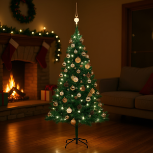 Árbol de Navidad Artificial de PVC Verde de 59.1 Pulgadas Preiluminado con Juego de Bolas, Luces LED Blancas Cálidas, Base para Interior - Product Image 2