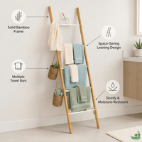 Porte-serviettes multi-niveaux durable pour salle de bain, échelle à serviettes inclinable pour serviettes et petits accessoires, avec plusieurs barres de suspension pour salle de bain
