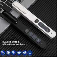 Presentador Inalámbrico con Control Remoto Tipo Clip de 2.4G, Puntero Láser Rojo con USB/USB-C, Batería AAA, Negro, Alcance de 100M para Reuniones