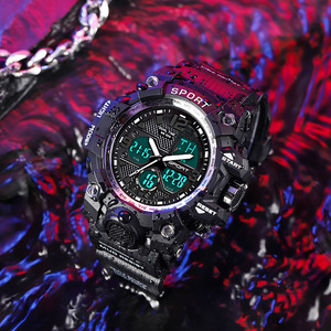Montre de luxe pour hommes en acier inoxydable, mouvement à quartz numérique, cadran en verre, étanche 50m, alarme LED, chronographe, montre de sport - Product Image 1
