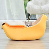 Lit pour chat Banana Cat, mignon, amusant, confortable, tapis pour chat, lits chauds, durables, portables, panier pour animaux de compagnie, niche, coussin pour chien, doublure blanche, multicolore