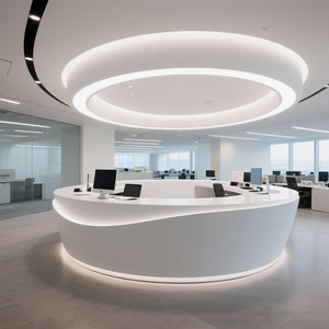 Oval Stone Extendable Reception <b>Desk</b> Modern Design Durable Commercial <b>Office</b> Furniture with PETG Plastic for Hotel Use - Product Image 2
