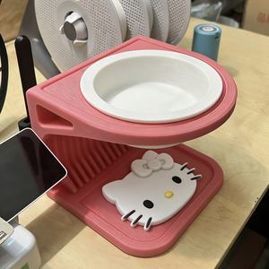 Support <span class=keywords><strong>de</strong></span> bol pour animaux <span class=keywords><strong>de</strong></span> compagnie en forme <span class=keywords><strong>de</strong></span> mecha imprimé en 3D, hauteur réglable, style science-fiction, logo personnalisé, PLA pour chat, FDM PETG PLA - Product Image 2