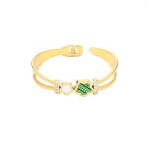 Fashion <b>Bangle</b> 316L Stainless Steel PVD Gold Plating With Green And White Inlay <b>For</b> Women Jewelry - Product Image 2