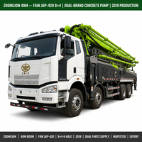 Pompe à béton Zoomlion 49m d'occasion avec télécommande FAW J6P 2018, pompes à béton FAW Zoomlion 49m d'occasion avec télécommande, exportation Chine