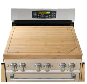 Noodle Board Stove Cover Bamboo Wood Stove Top Sink Covers for Electric Gas Raised Cutting Board with Legs and Juice Grooves