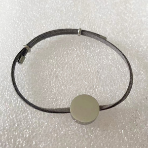 Gelang persahabatan cakram ukir Minimal yang dapat diatur gelang slider tali lembut kulit Suede gelang pesona kosong - Product Image 6