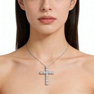 Collar con colgante de cruz de plata personalizado, chapado en oro de 10K/14K/18K, con diamante CVD cultivado en laboratorio, clásico, para regalo de compromiso, cadena para suéter - Product Image 5