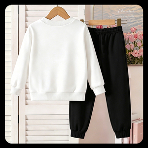 Set di Abbigliamento 2 Pezzi per Bambine con Stampa Divertente di Gatti, Felpa Larga e Pantaloni Neri, Outfit Quotidiano per Bambini Personalizzato - Product Image 2