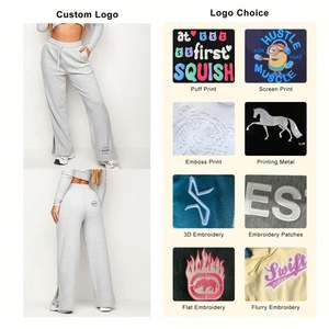 Custom Logo <b>Women</b> French Terry <b>Fleece</b> <b>Jogger</b> Track Pants Casual Track Patchwork Elastic Woman Flare Sweat Pants - Product Image 3