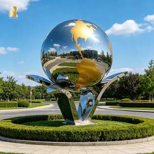 Escultura de Globo Terráqueo Grande de Acero Inoxidable RELONG, Pulido, Personalizable, Decoración de Paisaje para Exteriores - Product Image 1
