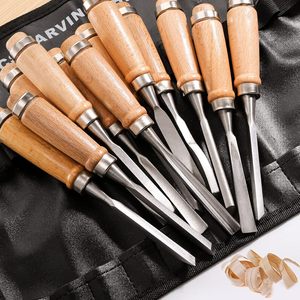 Outils de sculpture sur <span class=keywords><strong>bois</strong></span> en acier inoxydable, 12 pièces, gouges, ciseaux, couteaux pleine taille, étui souple, outils à main pour débutants et professionnels - Product Image 2