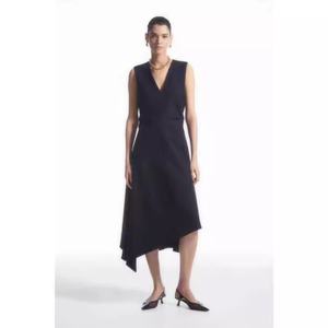 Vestido <span class=keywords><strong>de</strong></span> <span class=keywords><strong>mujer</strong></span> estilo <span class=keywords><strong>COS</strong></span>, nuevo, <span class=keywords><strong>de</strong></span> verano, ajustado, con cuello en V, plisado, fruncido, asimétrico, línea A, elegante, para ir al trabajo, Little Black - Product Image 1