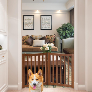 2-Panel Wooden Free Standing Foldable Dog Gate Indoor – Solid Hardwood 24" High, <b>Step</b>-Over Safety Pet Gate <b>for</b> Doorways - Product Image 2