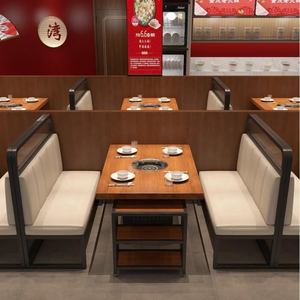 Hot Pot <b>Restaurant</b> Partition Booth Seating Solid Wood Hot Pot Table With Induction Cooker Metal Storage Base For Hotpot Catering - Product Image 1