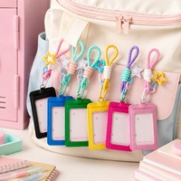 Étui pour photocards Kpop en cuir PU avec dragonne, breloque étoile, couleur bonbon, porte-badge, cadeau Kawaii pour fans, porte-clés, vente en gros