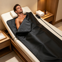 Couverture de sauna KONBEST à 14 couches en fibre de carbone à faible EMF, 180x180cm, avec minuterie, pliable, portable, pour usage domestique, récupération après l'entraînement
