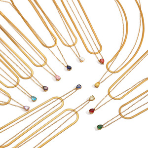 Moda Renkli Zirkon 18 Ayar Altın Kaplama Paslanmaz Çelik Kolye 12 Ay Doğum Taşı Su Damlası Kolye Çoklu Kolye Takı - Product Image 4