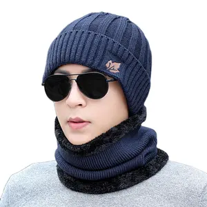 2019 Maple Lá Dệt Kim Mens Slouchy Mùa Đông Acrylic Lông Cừu Beanie Và Khăn Quàng Bộ