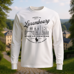 Camiseta de manga larga con diseño vintage del horizonte de Luxemburgo, diseño de viaje por Europa Occidental - Product Image 3