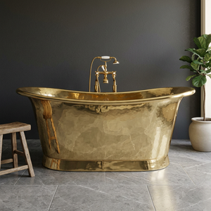 Baignoire autoportante en laiton martelé, cuivre brillant de luxe, écologique, sans couvercle, ovale, pour adultes, pour la maison - I H C - Product Image 1