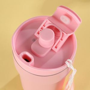 14oz Double Drinking Stainless Steel Vacuum Insulated <b>Cup</b> with Portable Rope Retractable Straw Magnetic Lid Gift Tumbler - Product Image 4