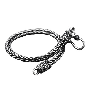 Pulsera de Cadena Trenzada Hecha a Mano de Plata de Ley 925 Auténtica Vintage para <span class=keywords><strong>Hombre</strong></span>, Joyería Vikinga, Brazalete Nórdico - Product Image 1