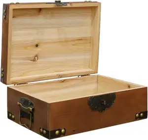 Vintage Wooden Storage Box Durable Wooden Treasure Box with Lid wood trunk box