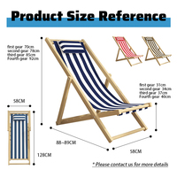 Fauteuil de Plage ou Terrasse Pliant en Bois et Toile, Confortable et Portable, Durable et Inclinable