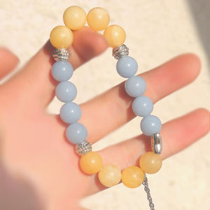 Bracelet en calcite jaune naturelle et angélite avec <span class=keywords><strong>perle</strong></span> naturelle et breloque papillon, bracelet en pierres précieuses réglable pour femmes - Product Image 3