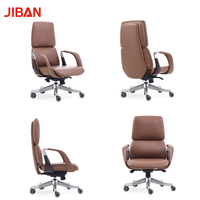 Chaise de bureau exécutive contemporaine en cuir, hauteur réglable, pivotante, inclinable, base en alliage d'aluminium, accoudoirs fixes, pour bureau à domicile