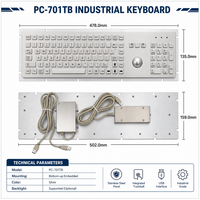 Clavier industriel en acier inoxydable de précision personnalisé IP54, 107 touches avec trackball de 38 mm, USB PS2 pour kiosque médical, machine CNC