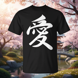 Camiseta Clásica con Caligrafía China, Negra, Unisex, Talla Adulto M L XL XXL, Cuello Redondo, Manga Corta, Impresión en Serigrafía - Product Image 3