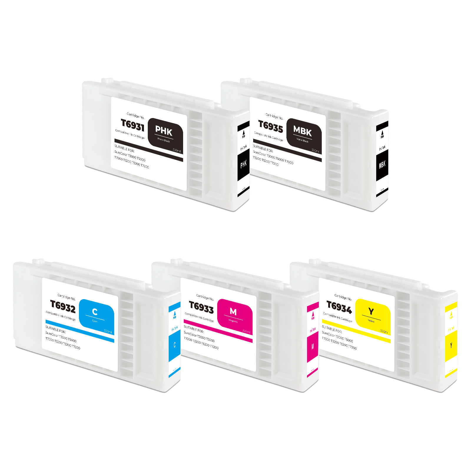 5 видов цветов 350ml T6931-T6935 совместимый чернильный картридж для EPSON SureColor SC T3000 T5000 T7000, T693 чернильный картридж