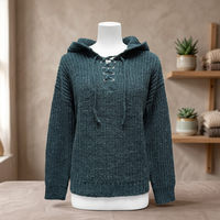 Suéter de Invierno Personalizado para Mujer, Moderno, de Manga Larga, Mezcla de Lana Merino/Nylon y Alpaca, Tejido Grueso de Canalé, Cuello en V y Capucha