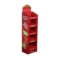 Support de présentation au sol en carton personnalisé à 5 niveaux avec en-tête découpée pour la promotion de snacks, bonbons et chocolats en magasin