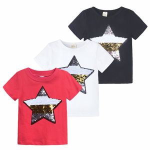 Maglietta a maniche corte per bambini in cotone per bambini abbigliamento per cambio colore per bambini con paillettes reversibili per bambini - Product Image 3