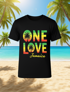 T-Shirt One Love Jamaica da Uomo, Manica Corta, Collo Tondo, 100% Cotone 180g, Abbigliamento Casual Estivo, Design con Palme e Blocchi di Colore - Product Image 2