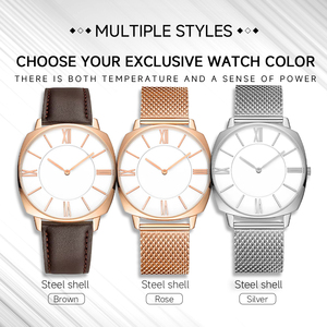 Montre à quartz de luxe pour femme, 35 mm, cadran en cristal, boîtier fin en acier inoxydable, bracelet en cuir, style business décontracté - Product Image 2