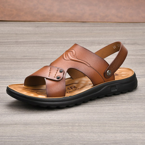 Xhr Sandales à lanières croisées en cuir véritable pour hommes, chaussures d'extérieur décontractées à bout ouvert, semelle en caoutchouc antidérapante, taille 40-45 - Product Image 2