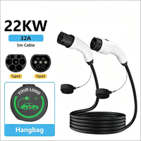 Kabel Pengisian Daya EV Tipe2 BARU 22KW Tipe2 ke Tipe2 Plug IP54 Tahan Air untuk Stasiun Pengisian Daya Umum