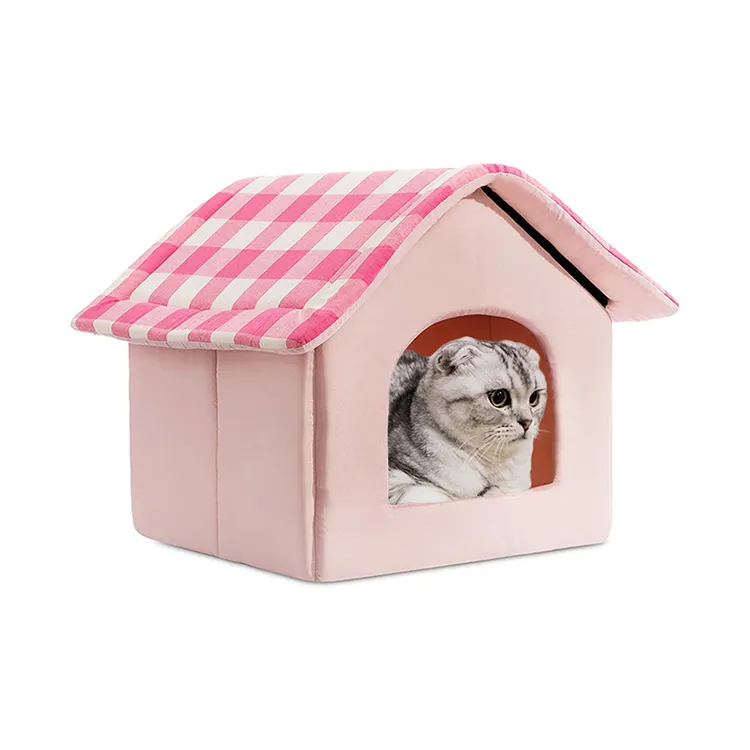 factory customized print luxury foldable pink dog princess house bed fashion warm pet cat house bed