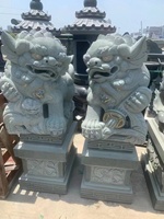 Statue de chien Feng Shui Fu Foo en pierre de granit vert chinois de grande taille pour l'extérieur, paire de Lions gardiens