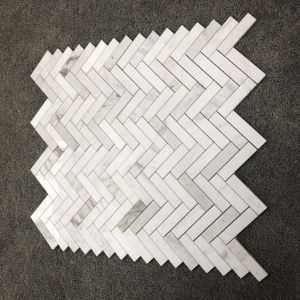 Mosaico de Mármol Blanco Cristalino con Diseño Moderno en Espiga de 10 mm para Paredes Interiores - Product Image 5