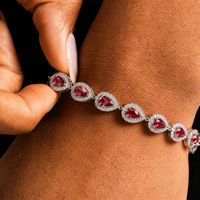 Bracelet chaîne et maillons vintage en forme de goutte d'eau avec zircon rouge pour femme, pierre CZ couleur personnalisée, plaqué argent/or, cadeau pour femme