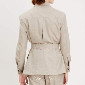 RTS/OEM 100% шерстяной фланелевый костюм для сафари для мужчин неструктурированный легкий верблюжий повседневный костюм на заказ комплект из 2 предметов в стиле старых денег - Product Image 2